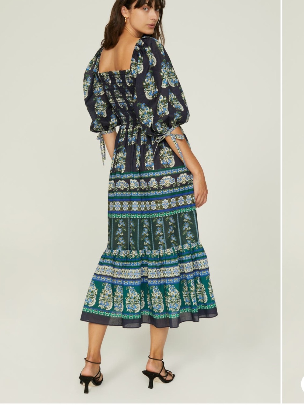 Cara Cara Jazzy Floral Smocked Midi Dress - Navy & Green Small - Picture 2 of 6
